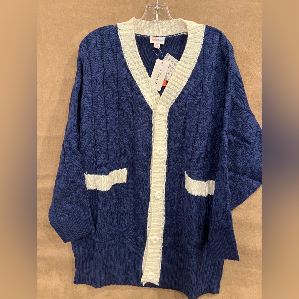 LuLaRoe Lucille Navy and White Knit Cardigan